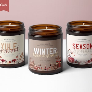 SEASONAL Editable Candle Label, CHRISTMAS Candle Label Design, Candle Sticker, Custom Product Label,Candle Labels, Winter, Diy Label CANVA