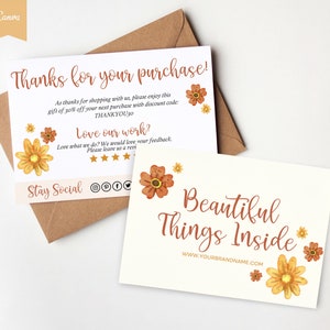RETRO Dankeschön Karte, Floral bearbeitbare Einlage Kartenvorlage, VINTAGE Bestellung Einlage, bearbeitbare Dankeschön, Canva, Diy Kleinunternehmen Dankeschön