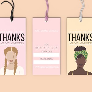 12 x Custom HANG TAGS, Small Business Hang Tag, Boutique Clothing Tag Template, Hair Bundles Product Tag, Hang Tag, Female Illustration