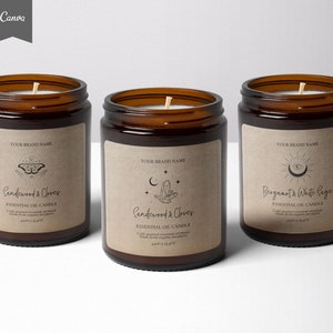VINTAGE Boho bearbeitbares Kerzenetikett, APOTHECARY Candle Label Design, Kerzenaufkleber, bearbeitbares Produktetikett, Kerzenetiketten, Astrologie, CANVA