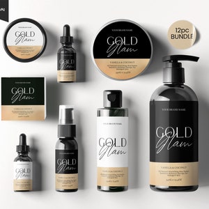 Editable Body Product Labels, Gold look DIY Cosmetic Labels, Glitter Editable CANVA Labels, Cosmetic Label Printable, Custom Skin Care Label
