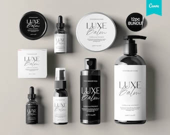 NEUTRAL Produktetiketten, bearbeitbare Kosmetiketiketten, Etikettenvorlagen, Hautpflegeetiketten, Glasetiketten, Badetiketten, Etiketten für Kosmetikseren, CANVA