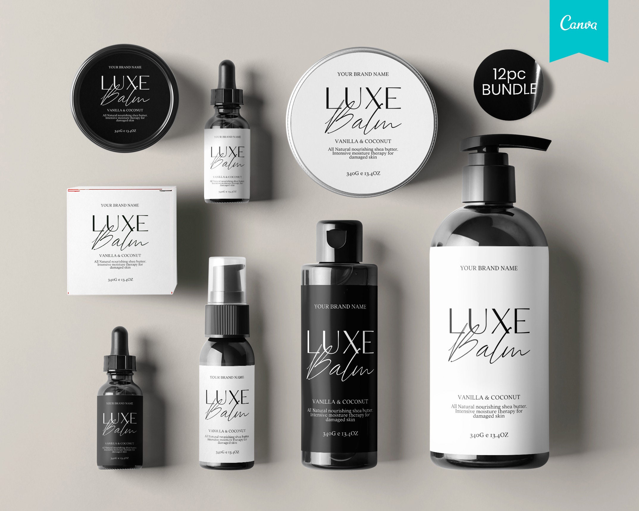 NEUTRAL Product Labels, Editable Cosmetic Labels, Label Templates, Skincare Labels, Jar Labels, Bath Labels, Cosmetic Serum Labels, CANVA