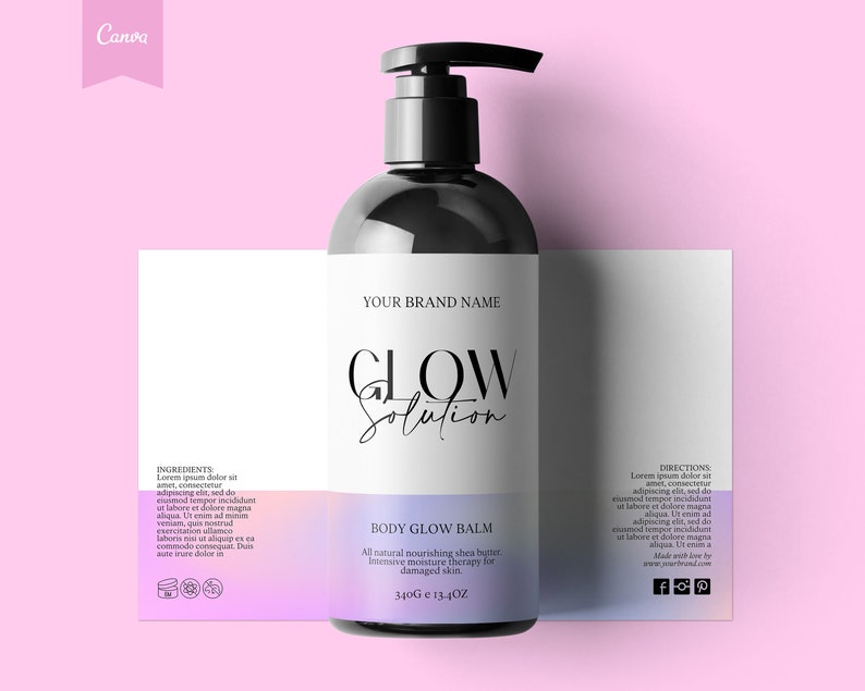 Modern GRADIENT Cosmetic Labels, Editable Body Product Labels, DIY ...