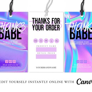 Hologram Custom HANG TAGS, Small Business Swing Tag, Boutique Clothing Tag Template, Hair Bundles Product Tag, Hang Tag, Coloured, CANVA