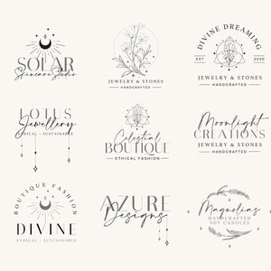 9 BOHO bearbeitbare Logo-Designs, Apotheker-individuelles Logo-Design, DIY-Logo-Vorlage, kleines Geschäftslogo, Vintage-Label, Celestial, CANVA