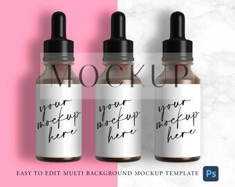 MOCKUP druppelflesje sjabloon, product mockup, productlabel mockup, 1oz, 2oz druppelflesjes, cosmetische mockup, Photoshop, Instant Download