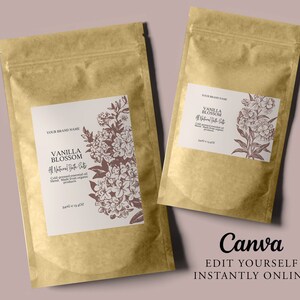 FLORAL Editable Pouch Label Template, Apothecary Custom Product Label, BATH Salt Template, DIY Bath Soak Label, Stand Up Pouch Label, Canva