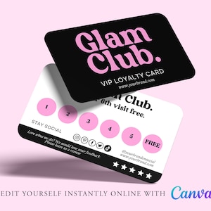 Cartes de fidélité modifiables, carte de remerciement BUSINESS, modèle de carte de soins, insertion de commande, cadeau avec achat, carte de membre DIY Vip, CANVA