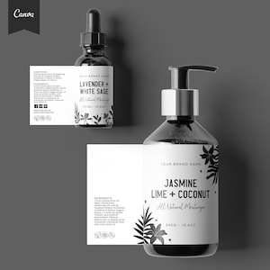 FLORAL Editable Cosmetic Bottle Label Template, Vintage DIY Label, Custom Product Label, 6oz, 4oz, 2oz Bottle Labels, Skin Care label CANVA