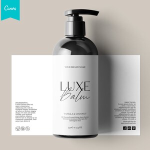 Editable Cosmetic Bottle Label Template, DIY Cosmetics Label, Cosmetics Labels Printable, 6oz, 4oz, 2oz Bottle Labels, Skin Care label CANVA
