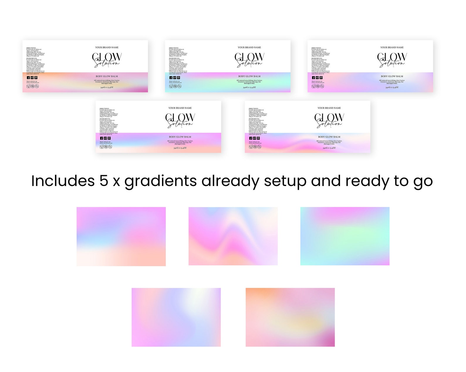 Gradient Lables Modern GRADIENT Cosmetic Labels, Editable Body Product Labels, DIY ...