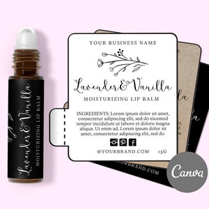 FLORAL Editable Lip Balm Template, Diy Chapstick Label, Printable Lip Balm, Kraft Lip Balm, Custom Product Label, CANVA, KRAFT label Design