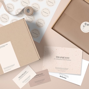 Modelos de embalagem de marca NEUTRA, modelo de selo de caixa editável MÍNIMO, cartão de inserção de pedido personalizado, design de embalagem, etiqueta de produto personalizada