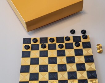 Complete game of checkers/mill with board and 20 pieces made of high-quality silk material
