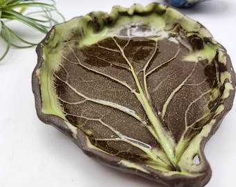 Handmade Pottery Trinket Plate Soap Dish Plate Leaf Plate Imprint Spoon rest treasure dish ring The Wildwood Potter