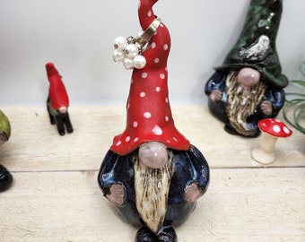 Mushroom Gnome Ceramic Handmade Fairy Garden Gnome Statue Pottery Fairy Mushroom Gift Ready to Ship The Wildwood Potter