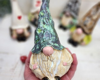 Teal Handmade Ceramic Garden Gnome Ring Holder Unique Pottery Fairy Mushroom Gift The Wildwood Potter