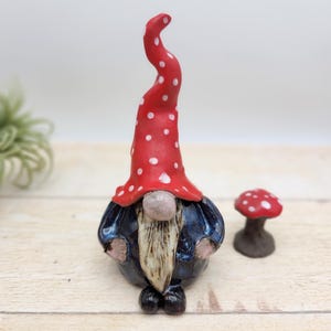 Mushroom Gnome Ceramic Handmade Fairy Garden Gnome Statue Pottery Fairy Mushroom Gift Ready to Ship The Wildwood Potter
