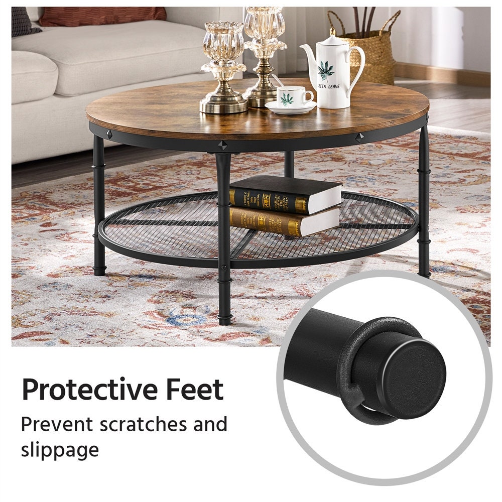 Modern round metal coffee table with storage shelf rustic Etsy