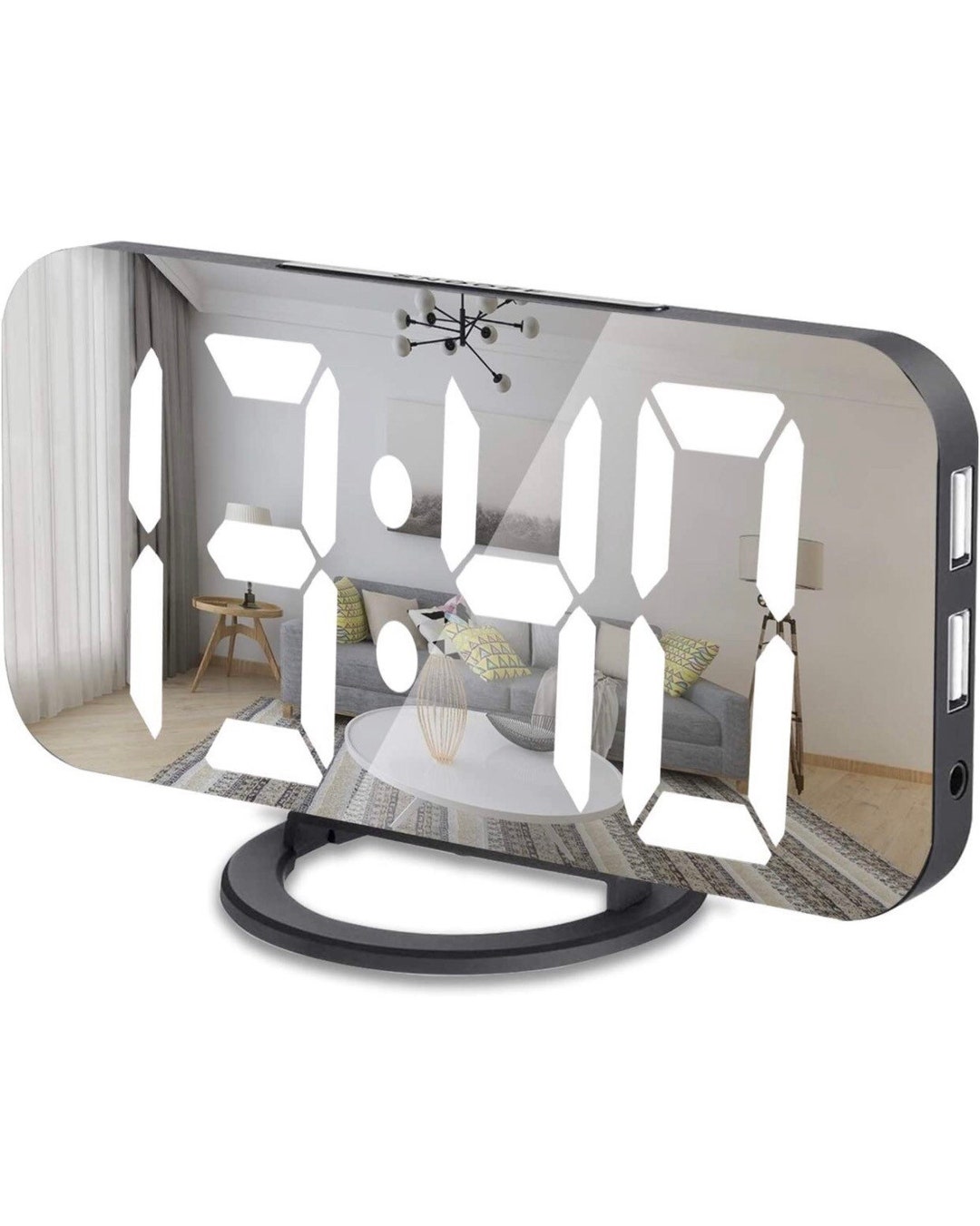 Digital Alarm Clock, 6.6 Large Mirrored LED Clock With Dual USB Charger