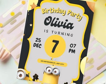Minions Birthday Invitation, Yellow Party Invite (Digital Download)