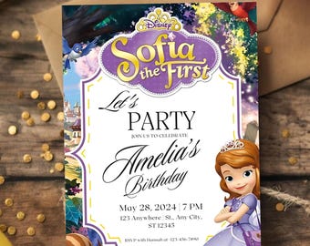 Sofia the First Birthday Invitation, Editable Canva Template (Digital Download)