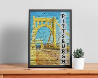 Pittsburgh Skyline on Brick Wall Design, Home Decor, Instant Digital Download