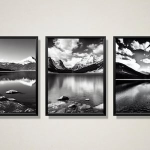 Black & White Landscape Wall Art, 3 Picture Bundle, Home Décor, Instant Digital Download, Nature Lake Landscape