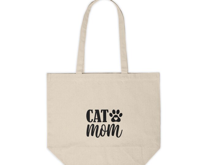 Cat Mom tote | Canvas Shopping Tote, paw print typography