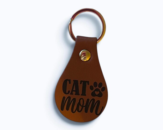 Cat Mom Faux Leather Keychain