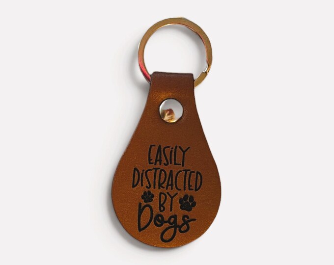 Easily Distracted By Dogs Faux Leather Keychain