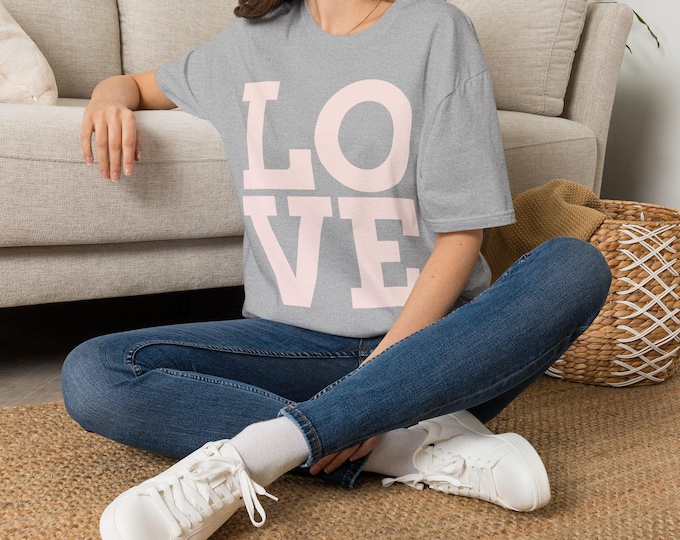 Pink Oversized LOVE Block Letters T-Shirt | Minimal Typography Tee