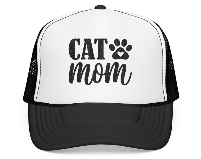 Cat Mom paw print design Foam Trucker Hat | glitter script