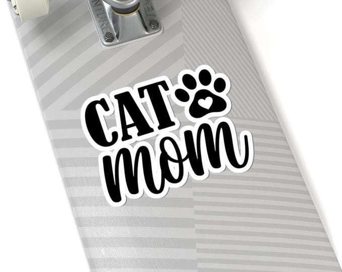 Cat Mom paw print script Kiss-Cut Sticker | vinyl decal laptop sticker