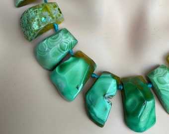 Lucas Lameth LUC Silver Rough polish Vert, menthe, turquoise, agate chartreuse, longueur réglable de 21 à 23 pouces