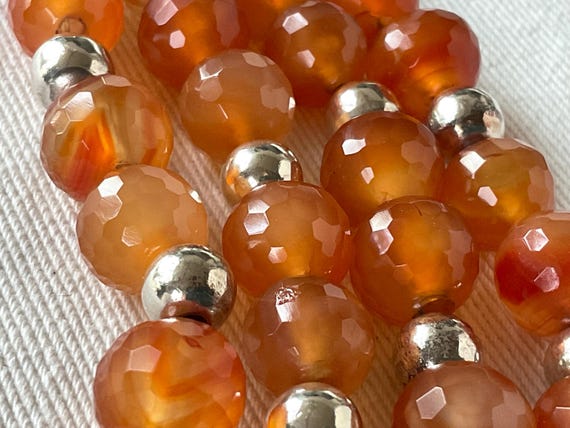 Four row Faceted Orange Carnelian Agate stone and… - image 2