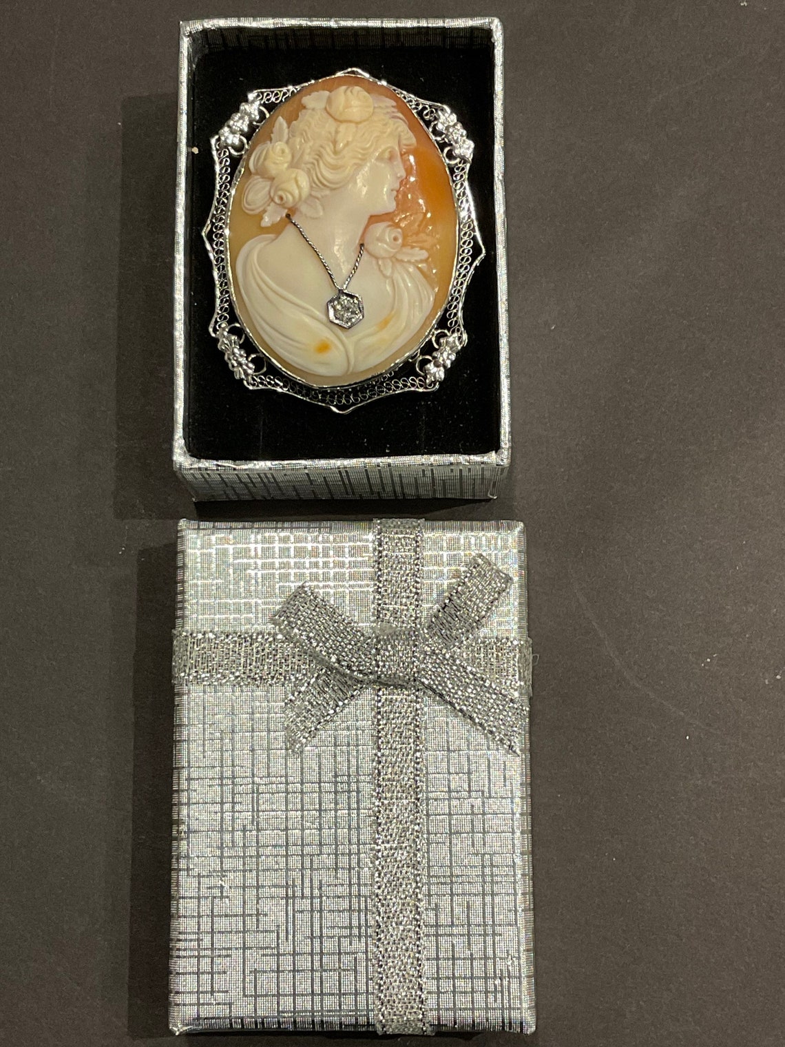 Vintage 14k White Gold Filigree Shell Cameo Habille 3mm European Cut ...