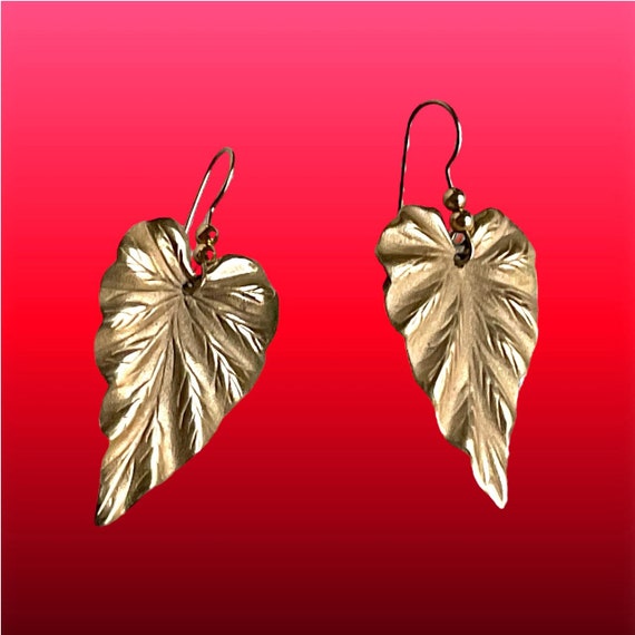 Leaf Gold Tone 2” Dangle Drop stud Earrings - image 7