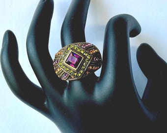 La Vintage Kathy Levine Dome Purple Crystals and bronze ring size 9