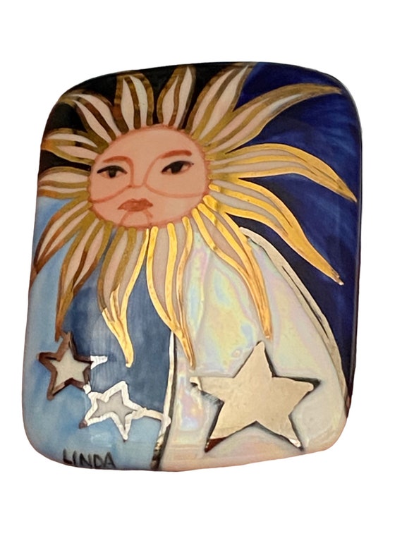 Handmade Artisan Sun & Stars Porcelain Vintage si… - image 3