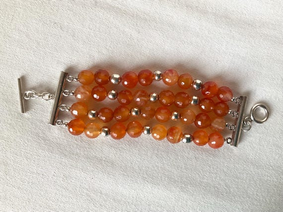Four row Faceted Orange Carnelian Agate stone and… - image 4