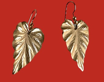 Leaf Gold Tone 2” Dangle Drop stud Earrings