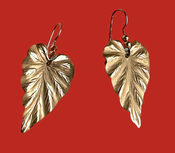 Leaf Gold Tone 2” Dangle Drop stud Earrings - image 1