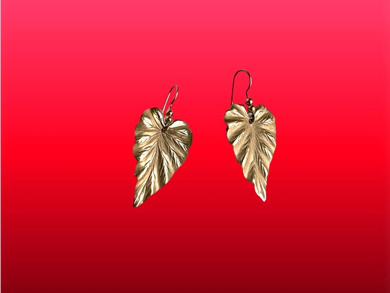 Leaf Gold Tone 2” Dangle Drop stud Earrings - image 3
