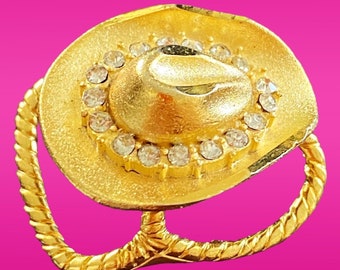 Vintage Goldtone & rhinestone Cowboy Hat Scarf Holder
