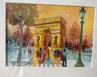 Aquarelle originale française avec cadre