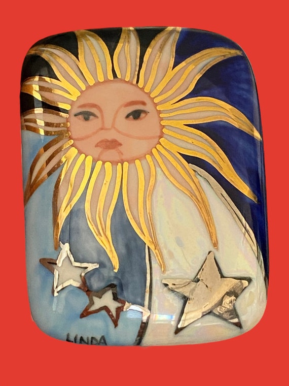 Handmade Artisan Sun & Stars Porcelain Vintage si… - image 2