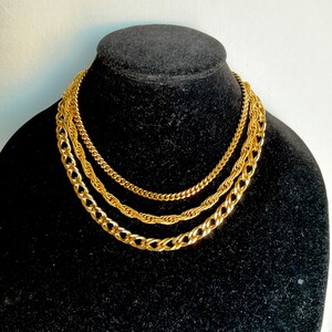 Monet Gold tone three strand Necklace Chocker, adjustable 15.5-17.5”