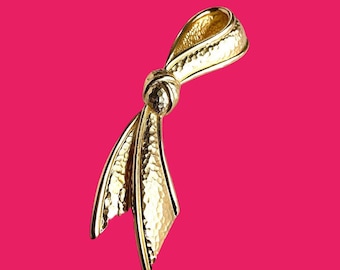 Vintage Christian Dior Loop Bow Ribbon Knot Gold tone Brooch 3 1/4”
